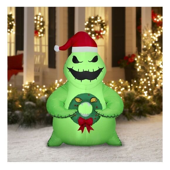 Inflatable Green Holiday Character with Santa Hat - Picture 1 of 6